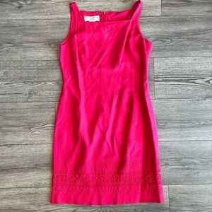 Jones New York Women’s Sleeveless Midi Sheath Dress Linen Silk Solid Hot Pink 6